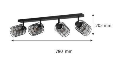 Réglette spot 4 lumières E27 40W Eglo Consaca noir x H.20.5 cm