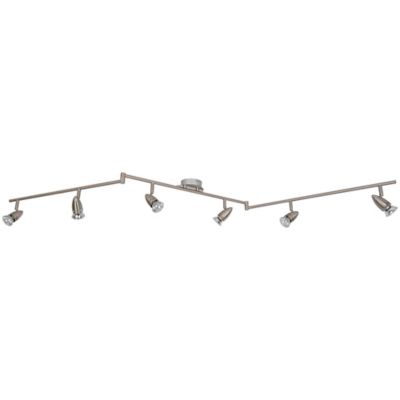 Réglette spot 6 lumières GU10 7W GoodHome Aspis nickel satiné L.134 x L.55 x H.16 cm