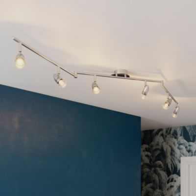 Réglette spot 6 lumières GU10 7W GoodHome Aspis nickel satiné L.134 x L.55 x H.16 cm