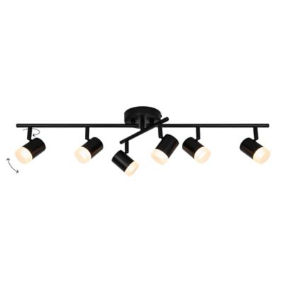 Réglette spot LED intégrée 6 lumières 350 lm 19.5 W blanc chaud GoodHome Maupin noir mat L.80 x L.25 x H.18.5 cm