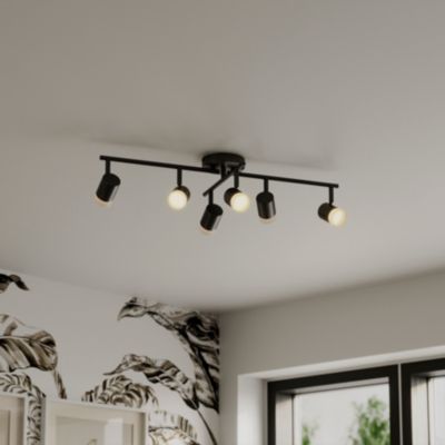 Réglette spot LED intégrée 6 lumières 350 lm 19.5 W blanc chaud GoodHome Maupin noir mat L.80 x L.25 x H.18.5 cm