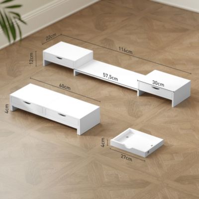Rehausseur écran - support écran d'ordinateur - longueur, angle réglables - blanc