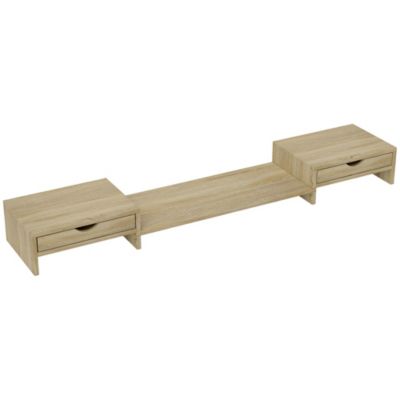 Rehausseur écran - support écran d'ordinateur - longueur, angle réglables - effet bois clair