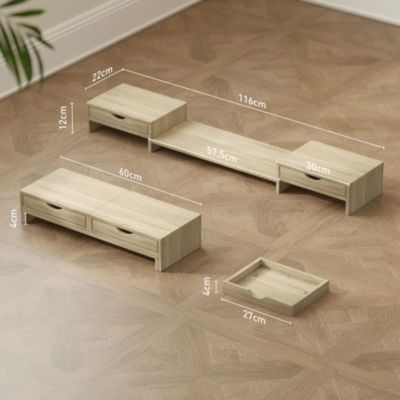 Rehausseur écran - support écran d'ordinateur - longueur, angle réglables - effet bois clair