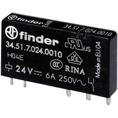 Relais pour circuits imprimés 24 V/DC 6 A 1 inverseur Finder 34.51.7.024.0010, enfichable, 5 mm de large