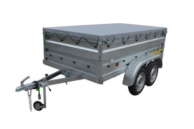 Remorque avec réhausse pleine et bâche Trigano NFB2530 double essieu 600 kg