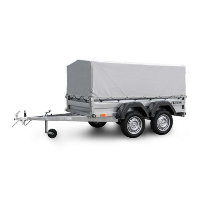Remorque double essieu en acier 235 cm ridelles avant/arrière ouvrantes 235T Bâche haute