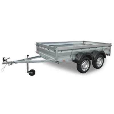 Remorque double essieu en acier 265 cm ridelles avant/arrière ouvrantes 265T XL Bâche plate