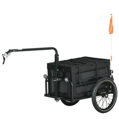 Remorque vélo cargo - coffre pliable amovible 65L - réflecteurs, drapeau - pneus 16'' acier PP noir