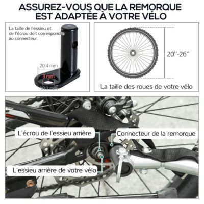 Remorque vélo cargo - housse amovible, attelage inclus - charge max. 40 Kg - acier oxford noir blanc
