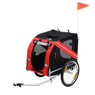 Remorque vélo chien pliable 8 réflecteurs drapeau barre attelage inclus acier polyester imperméable max. 30 Kg rouge