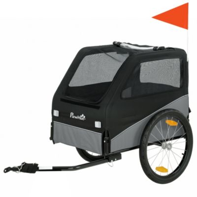 Remorque vélo chien pliable attache universelle pneus 20" réflecteurs drapeau harnais gris