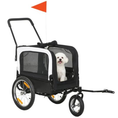 Remorque vélo jogger 2 en 1 pour chien - remorque à vélo pour chien - attache, drapeau, roue AV pivotante, réflecteurs - noir