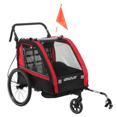 Remorque vélo jogger 2 en 1 pour enfant drapeau roue avant pivotante réflecteurs et barre d'attelage inclus rouge noir