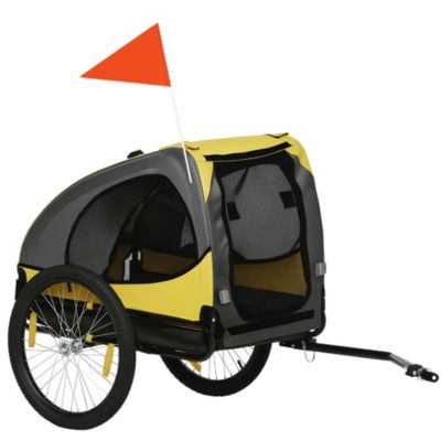 Remorque vélo pour chien 20 Kg pliable barre attelage fixation réflecteurs drapeau jaune