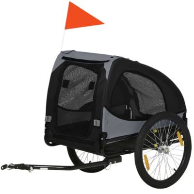 Remorque vélo pour chien 20 Kg pliable barre attelage fixation réflecteurs drapeau noir