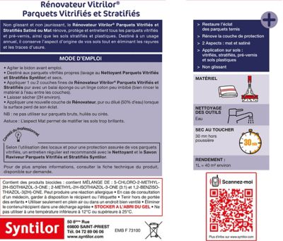 Renovateur parquet vitrifié mat Syntilor 1L