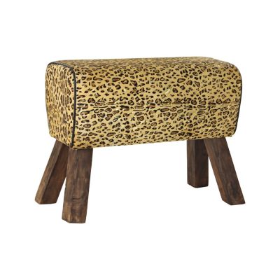 Repose-pieds en bois à motif léopard marron, 67 x 30 x 51 cm