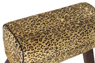 Repose-pieds en bois à motif léopard marron, 67 x 30 x 51 cm
