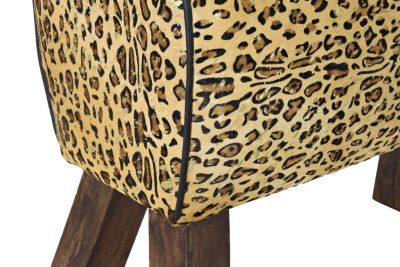 Repose-pieds en bois à motif léopard marron, 67 x 30 x 51 cm