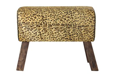 Repose-pieds en bois à motif léopard marron, 67 x 30 x 51 cm