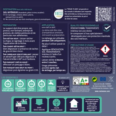 Résine de rénovation sol bi composante époxy Résinence transparent 2L