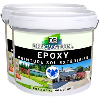 RESINE EPOXY Extérieur Terrasse Haute résistance - Blanc 9KG (60 à 80m²) Prêt à l'emploi - Peinture sol béton DB-225
