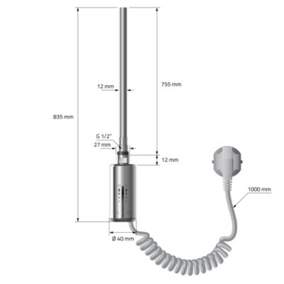 Resistance electrique radiateur avec thermostat en acier inoxydable chrome 900 W