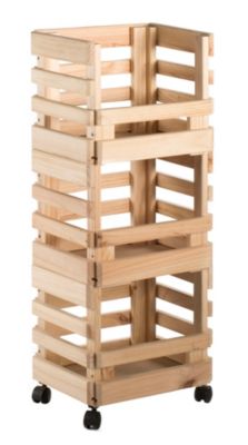 Resserre de trois caisses en pin empilables (90x38x30cm) avec 4 roulettes