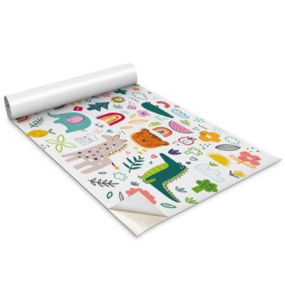 Revêtement Adhésif Pour Meubles Wallfluent 100x50 cm Animaux Colorés Pour Une Chambre D'enfant Placard et Rénovation DIY