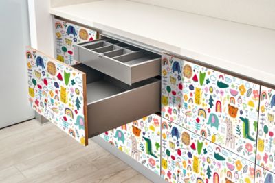 Revêtement Adhésif Pour Meubles Wallfluent 100x50 cm Animaux Colorés Pour Une Chambre D'enfant Placard et Rénovation DIY