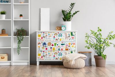 Revêtement Adhésif Pour Meubles Wallfluent 100x50 cm Animaux Colorés Pour Une Chambre D'enfant Placard et Rénovation DIY