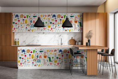Revêtement Adhésif Pour Meubles Wallfluent 100x50 cm Animaux Colorés Pour Une Chambre D'enfant Placard et Rénovation DIY