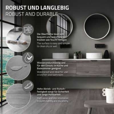 Revêtement de sol à clic en PVC ML-Design 3,08m²/14 planches 122x18cm gris chêne windswell hickory