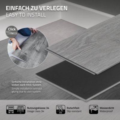 Revêtement de sol à clic en PVC ML-Design 3,08m²/14 planches 122x18cm gris chêne windswell hickory