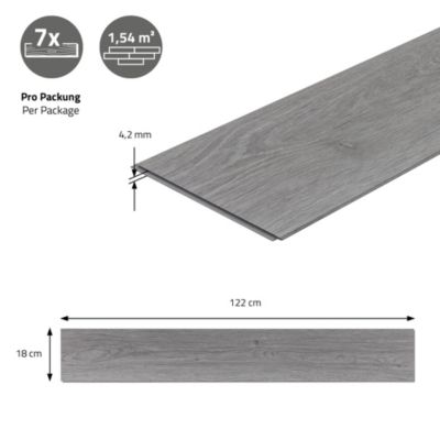 Revêtement de sol à clic en PVC ML-Design 3,08m²/14 planches 122x18cm gris chêne windswell hickory