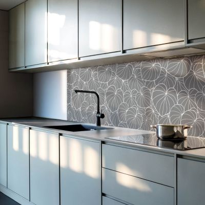 Revêtement Mural PVC Wallfluent 50x50 cm Feuilles Disposées Selon Un Motif Délicat 4 pièces