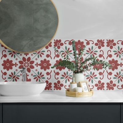 Revêtement Mural PVC Wallfluent 50x50 cm Motif Floral Avec Des Feuilles 4 pièces