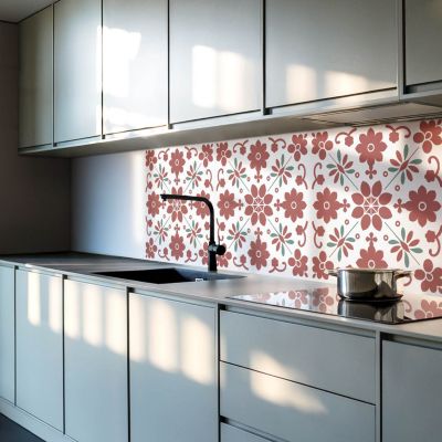 Revêtement Mural PVC Wallfluent 50x50 cm Motif Floral Avec Des Feuilles 4 pièces