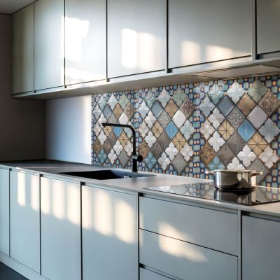 Revêtement Mural PVC Wallfluent 50x50 cm Motifs De Carreaux De Céramique 4 pièces