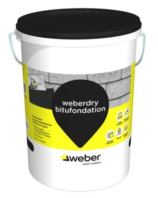 Revêtement d'imperméabilisation des fondations et collage d’isolants 25 kg prêt à l'emploi, Weberdry Bitufondation
