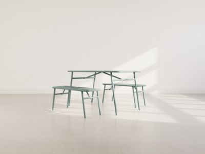 Ribola - ensemble table et bancs de jardin - 4 personnes - vert - Best ...