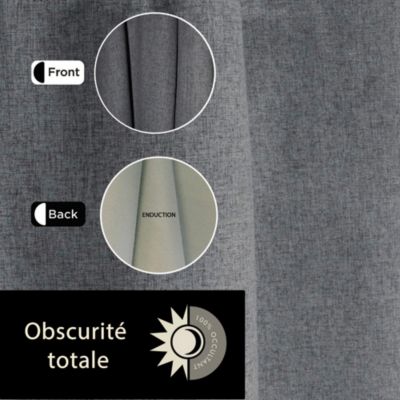 Rideau 100% Occultant à œillets 140x240cm Prêt a Poser chiné Taupe.
