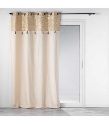 Rideau 140x240cm imprimé metallisé avec pompons - 140x240cm - Doré