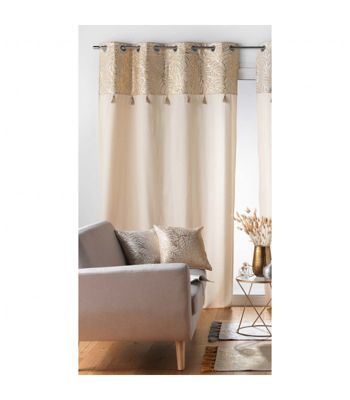 Rideau 140x240cm imprimé metallisé avec pompons - 140x240cm - Doré
