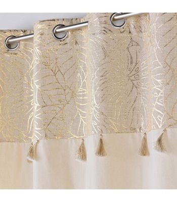 Rideau 140x240cm imprimé metallisé avec pompons - 140x240cm - Doré