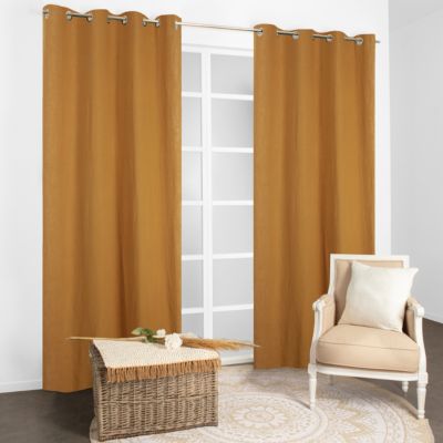 Rideau à œillets uni en gaze de coton jaune ocre l.130 x H.260 cm JBY Creation