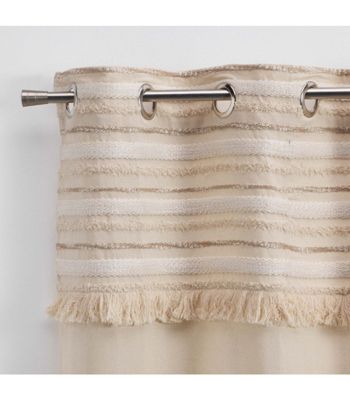 RIDEAU A OEILLETS 140 x 240 CM COTON UNI FRANGES NATUREL - 140x240cm - Naturel