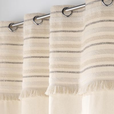 RIDEAU A OEILLETS 140 x 240 CM COTON UNI FRANGES NATUREL - 140x240cm ...