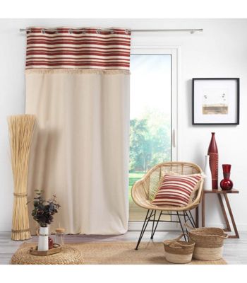 RIDEAU A OEILLETS 140 x 240 CM COTON UNI FRANGES TERRACOTTA - 140x240cm - Terre cuite